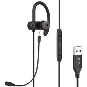 Single-Side USB Earbud with Boom Mic, USB-A Headphone for PC, Mac, Laptop, Desktop, PS4, PS5 & Call Center, Ideal for Conference, Gaming, Remote Work, 5.9FT Long Cord, Right-Ear Only