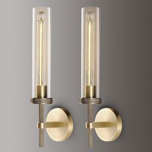 Brass Knurled Wall Sconce 20", Bathroom Wall Sconce Set of Two,Glass Tube Brass Sconces Wall Lighting,Bathroom Sconces Side of Mirror,Vanity Sconce Lights for Bath,Including E26 Light Bulbs