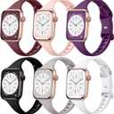 Lerobo 4 Pack Compatible with Apple Watch Band 44mm 45mm 42mm 49mm iWatch Bands for Women Men, Slim Thin Narrow Replacement Strap Silicone Sport Bands for Apple Watch Series 8 7 6 5 4 3 2 1 SE Ultra (Black/ Sand Pink/ Dark Purple/ Light Gray/ White)