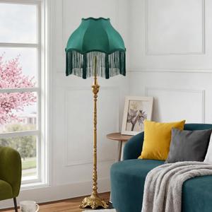 Victorian Scallop Lamp Shade Classic Large 7.5" Top x 15.8" Bottom x 15 "high Replacement Lamp Shade with Tassels and Fringe Finial Fitting Bell Shape Scallop Fringe