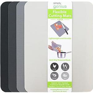Simply Genius Flexible Rectangular Cutting Board Set - Dishwasher-Safe Kitchen Cutting Mat - Textured-Grip Flexible Surface - Odor-Resistant Plastic Chopping Mat - 4-Pack, 11.5 x 15 in, Gray
