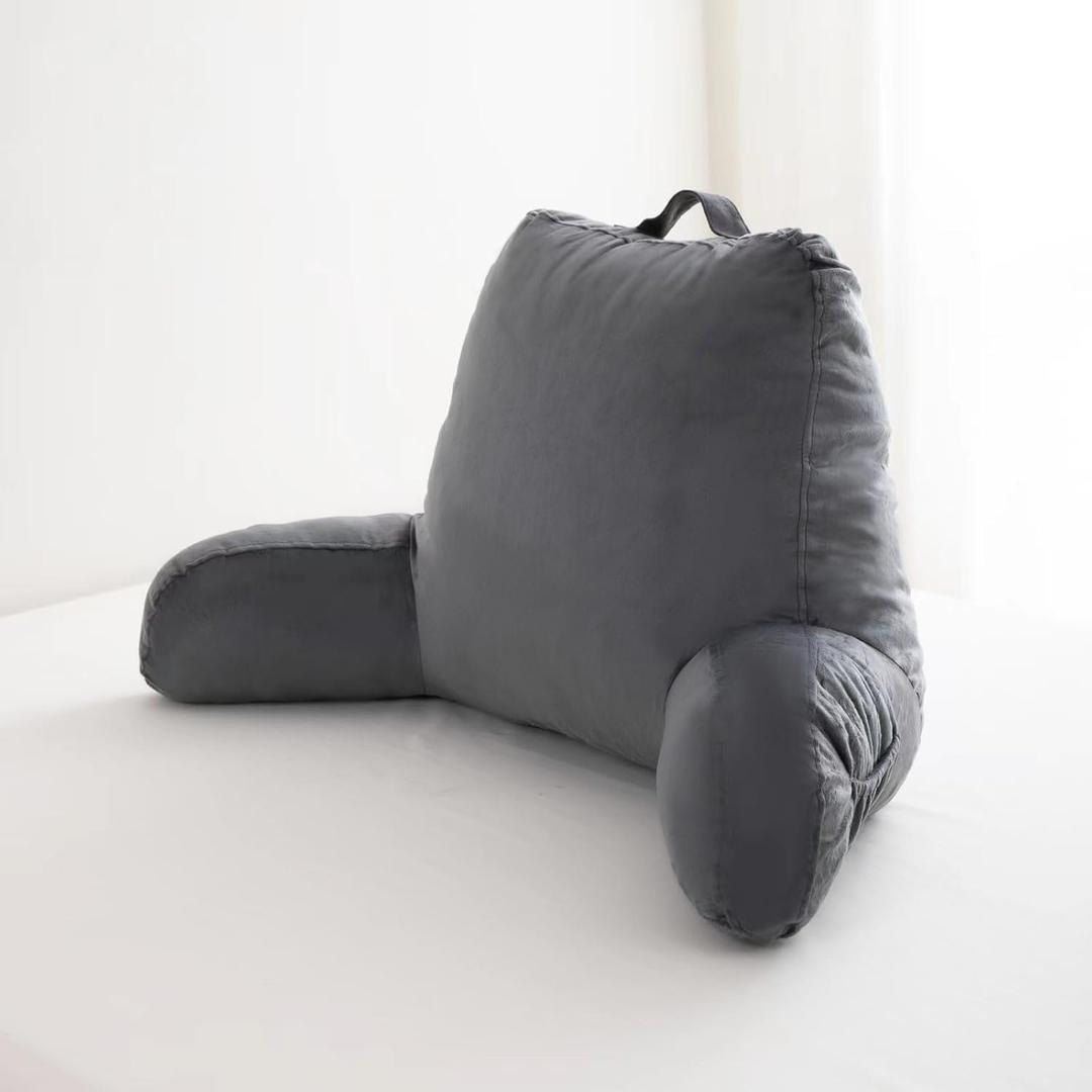 Reading Pillow Bed Adult Large,Back Rest Pillow with Arms, Pockets and Washable Cover,Reading & Rest Pillows Grey Back Pillow for Bed(Grey)