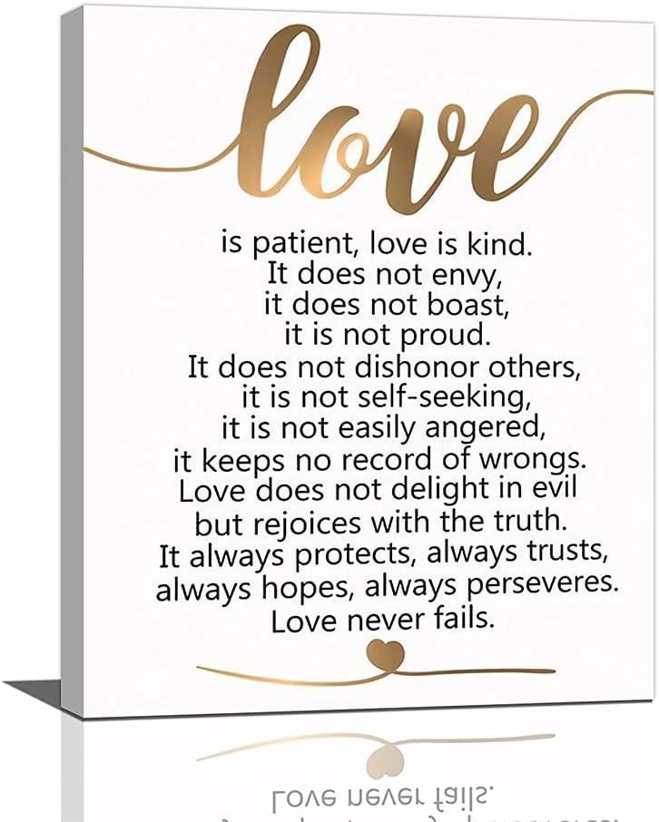 Inspirational Wall Art Painting Love Is Patient Love Is Kind Wall Art Gold Canvas Wall Art For Living Room Bedroom Home Decor Framed Ready To Hang 12x16 Inch