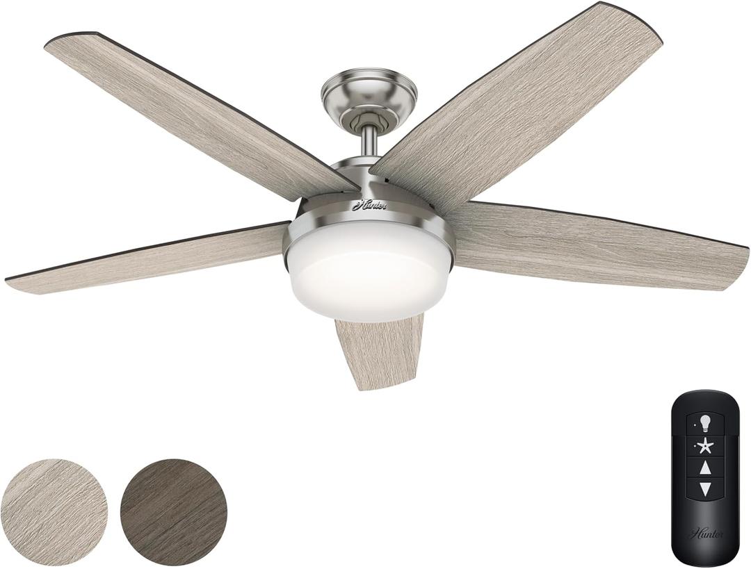Hunter Fan 52 inch Contemporary Brushed Nickel Indoor Ceiling Fan with Light Kit and Remote Control, Brushed Nickel 