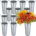 Chumia 12 Pcs Galvanized Flower Bucket 9 Inch Metal Vase Farmhouse Rustic French Flower Bucket with Handles for Home Floral Centerpiece Container Wedding Table Decor(Matte Silver)