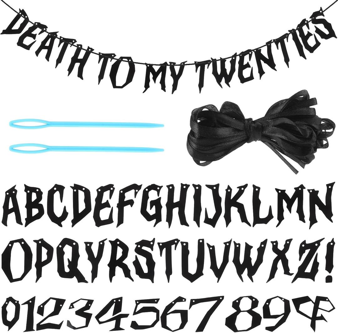 Kosiz 116 Pcs DIY Letter Custom Banner Customizable Banner Kit Including 111 Letters Numbers 3 Rope 2 Threading Device for Fall Thanksgiving Halloween Birthday Home School Classroom Decor(Black)