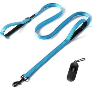 Heavy Duty Dog Leash with Double Handles - 6FT Reflective Anti-Pull Training Lead for Large Dogs, Padded Handle Durable Nylon Leash (Blue)