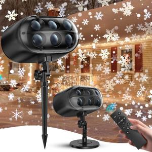 Christmas Projector Lights Outdoor - 2025 Upgrade Falling Vivid Snowflake 6 Bigger LED Waterproof & Adjustable Christmas Snowflake Projector Lights Indoor for Xmas Christmas Party