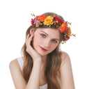 Women Rose Flower Crown Eucalyptus Leave Headband Baby Shower Floral Headpiece Greenery Garland Hair Wreath Photo Shoot (Orange Burgundy Yellow)