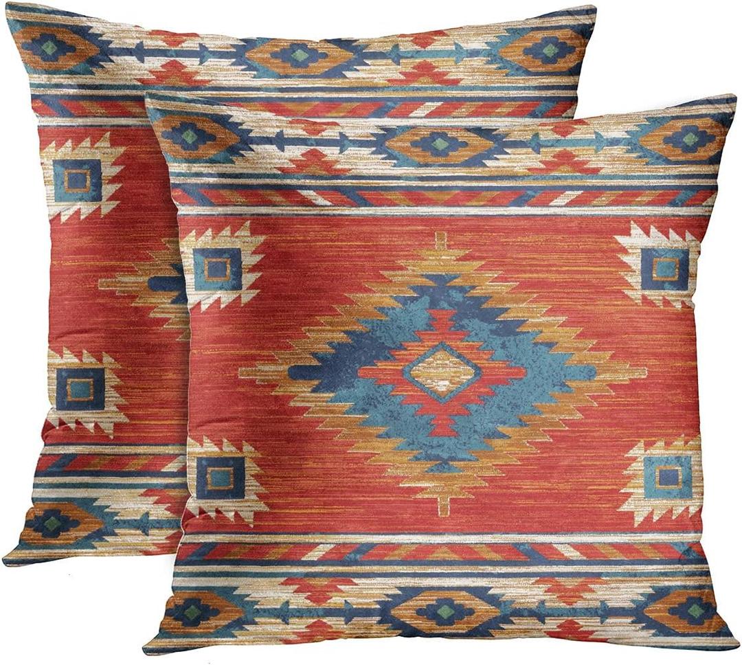 Britimes Throw Pillow Covers, Aztec Kilim Home Art Decor, 18 x 18 Inches Set of 2 Cushion Couch Sofa Cases, Abstract Oil Painting Pillowcases for Bedroom, Living Room, Geometric Tribal Decorative (Ethnic Tribal 5)