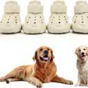 Dog Shoes, Dog Sandals for Hot Pavement, Non-Slip Waterproof Dog Booties for Winter Snowy Day and Summer, Adjustable Straps Easy-Clean Beach Outdoor Pet Boots Rugged Sole- 4Pcs Beige Size 4