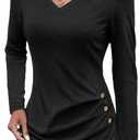 Womens V Neck Long Sleeve T Shirts Ruched Tops Casual Loose Fit Tees Fall Fashion Outfits 2025 (Black, XXL)