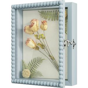 Love-KANKEI Shadow Box Frame 8x10,Wood Deep Shadow Box Display Case with Unique Beads Door and Glass Window, Memory Box Gift for Pictures, Medals, Memorabilia, Collections Blue