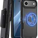 Magnetic for iPhone Air Case,with Belt Clip,[Compatible with Magsafe] W/Tempered Glass Screen Protector,Anti-Drop,Shockproof,Heavy Duty Protection (Black)