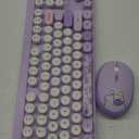 Typewriter Wireless Keyboard and Mouse Combo,2.4G Office 104 Keys Full Size Retro Punk Keyboard,Cute Purple Keyboard with Round Keycaps for Laptop PC Desktops(Bear Purple)
