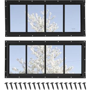 Shed Windows 2 Pack, Transom Windows 10" x 23" with Tempered Glass, Garage Doors Window for Shed, Chicken Coop, Playhouse, Household (Black)