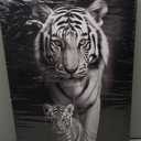 Canvas Wall Art Tiger Decor Black and White Picture Tiger and Cub Painting Wild Animal Poster Modern Artwork for Kids Room Office Bedroom Home Wall Decor Framed - 16.00"x24.00"