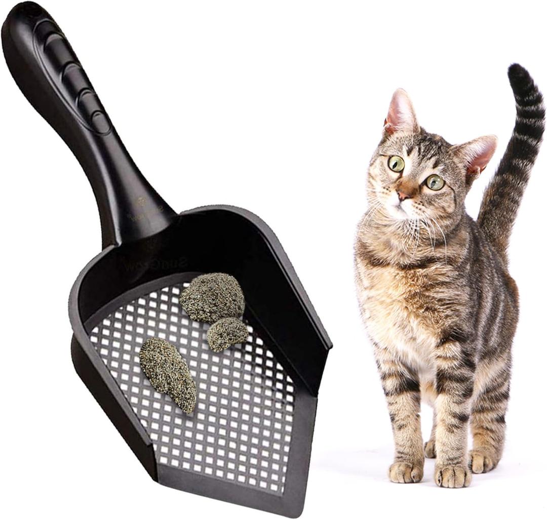 SunGrow Reptile Litter Scoop, Pointed Edge for Terrariums, Right-Angled Deep Shovel for Reptiles & Cats, Durable Plastic, Black, 1 Pack