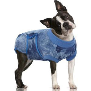 FUAMEY Recovery Suit for Dogs After Surgery,Soft Breathable Dog Bodysuit E-Collar & Cone Alternative Surgical Suit,Male Female Dog Neuter Spay Suits Anti Licking Wounds Onesie Blue Tie Dye L (L(Back:16.1-20.1in,WT:23-48lbs)