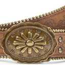 Western Belt for Women Cowgirl Cowboy PU Leather Belts for Jeans, Floral Embossed Vintage Buckle (S Fits Waist 27"-33", Conchobrown)