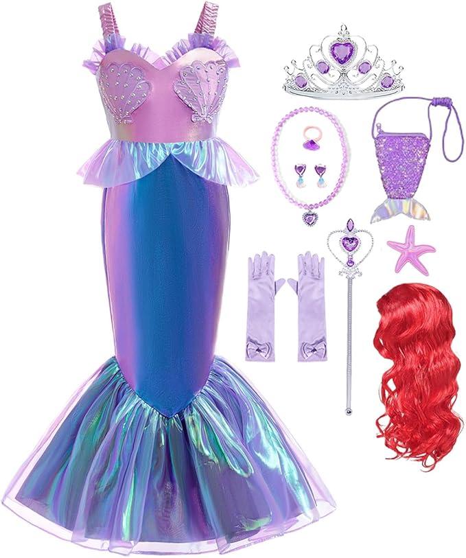 Princess Dresses for Girls Princess Cosplay Costumes Birthday Halloween Dress Up with Accessories, Size 130