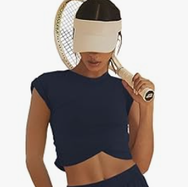 LAMISSCHE Womens Loungewear Outfits Cropped Top (Small, Navy)