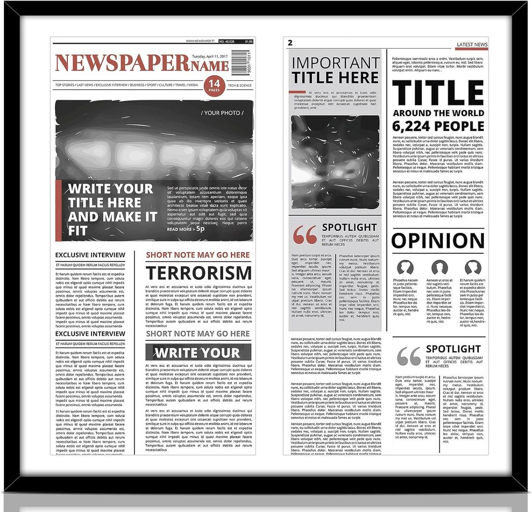 11x22 Frame for Two Newspapers Double Newspaper Frame Black Double Photo Mat UV Resistant Picture Mat with Hanging Hardware for Newspaper Display Wall Art Decor(White)