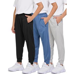 PURE CHAMP 3 Pack Boys Sweatpants Mesh Lightweight Kids Clothes with Zipper Pockets Active Quick-Dry Boys Pants Sizes 4-20 (S)