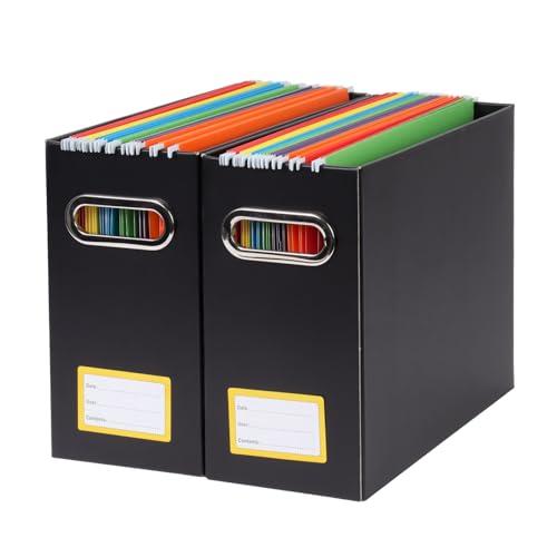 Tcbelosion Collapsible File Organizer Box with Handle,12.20x5.11x9.84Inches, Filing Organizer for Home or Office, Small Portable File Box (2 Packs, Black-Yellow)