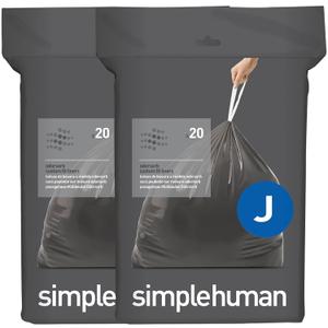 simplehuman Code J 40 Count, Genuine Odorsorb Custom Fit Liners, Drawstring Odor Absorbing Trash Bags in Dispenser Packs, 30-45 Liter / 8-12 Gallon