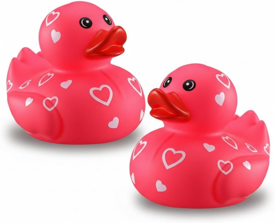 Jerify 3 Inch Large Valentine's Day Rubber Ducks 6 Pcs Valentine Large Pink Sweetheart Duckies Rubber Ducks for Bathtub Toys Party Favors Decorations Classroom Prizes Exchange Gifts