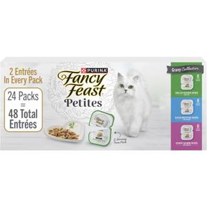 Purina Fancy Feast Gourmet Wet Cat Food Variety Pack, Petites Gravy Collection, break-apart tubs, 48 servings - (Pack of 24) 2.8 oz. Tubs BBD: June 2027