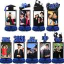 Spiareal 9 Pcs Graduation Decorations Class of 2026 Table Centerpieces Congrats Glitter Grad Honeycomb for Photo Toppers 2026 Congratulate Graduation Party Decor Favor Supplies(Blue)