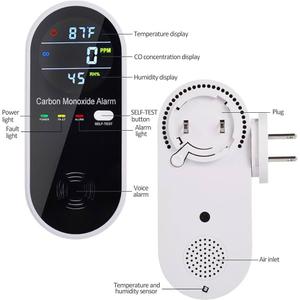 2 Packs Carbon Monoxide Detectors, 3in1 Carbon Monoxide Detector Plug in Wall, FLUNGSKY Travel Carbon Monoxide Detector with Temperature Humidity Display, Portable Carbon Monoxide Detectors for Home