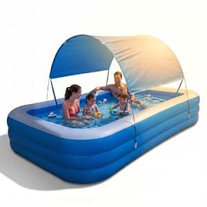 Inflatable Pool with Canopy, 116" X 67" X 22" Large Inflatable Pool for Kids, Adults Thickened Family Swimming Pool for Toddlers, Outdoor, Garden, Backyard, Summer Water Party (XL)
