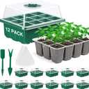 12 Pack Seed Starter Tray Seed Starter Kit (144 Cells Total Tray) with Humidity Adjustable Dome, for Seeds Growing Starting Plant Germination Trays, Mini Green House Germination Trays.