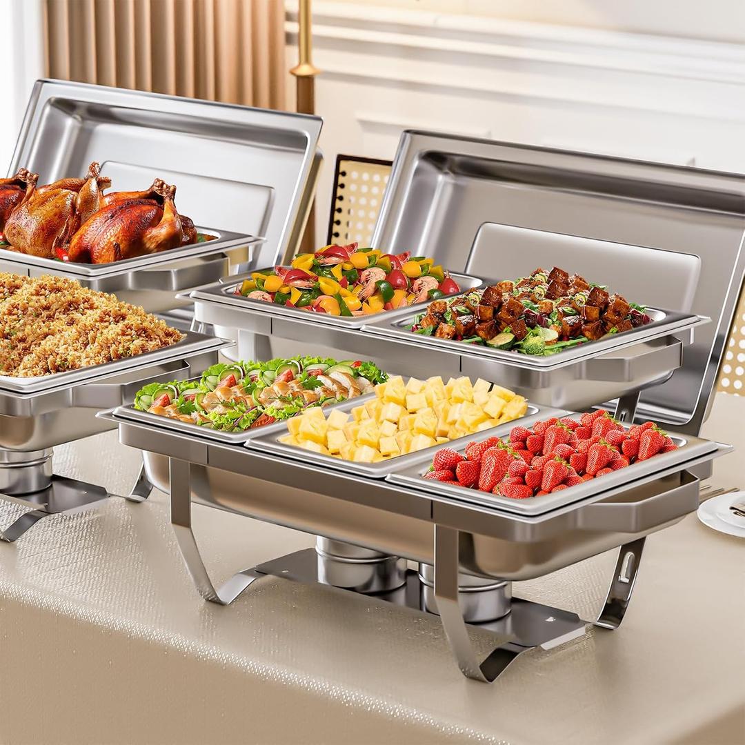 IMACONE 4 Pack Chafing Dish Buffet Set, 8QT Stainless Steel Rectangular Chafers and Buffet Warmer Sets 7 Pans Rolled-Edge Design for Catering Event Party Holiday