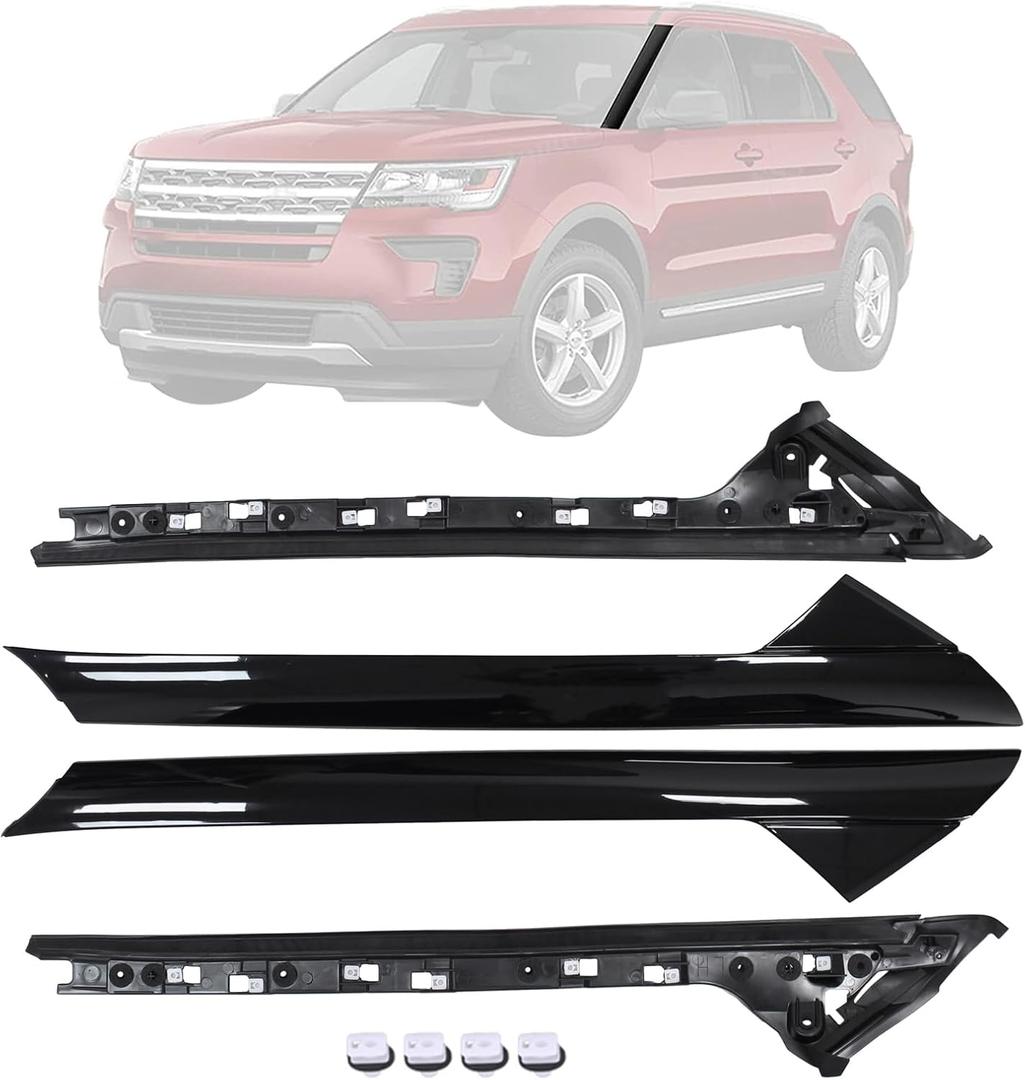 MOTOKU 4Pcs Gloss Black Front Windshield A-Pillar Molding Trim Panel Kit for Ford Explorer 2011-2019 Inner & Outer Left Driver and Right Passenger Side