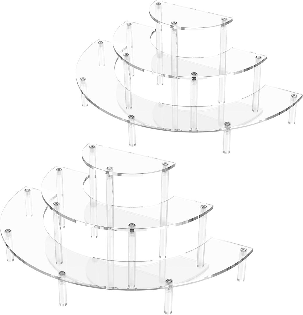 Dooiclear 3 Tier Acrylic Display Risers 2 Pack, Half Moon Cupcake Stand, Clear Perfume Organizer, Dessert Stand for Display, Clear Display Stand for Food, Cupcake, Perfume, Collections