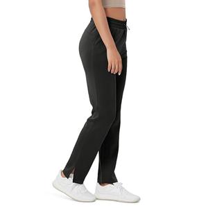 ODODOS Women's Modal Soft Split-Hem High Waist Pants with Pockets Adjustable Shockcord Casual Lounge Pants, Black, S