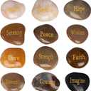 12 Pieces Inspirational Stones Natural Engraved Faith Rocks 12 Different Words Encouragement Amulets Gift for Prayer Friends and Family Religious Home Decor