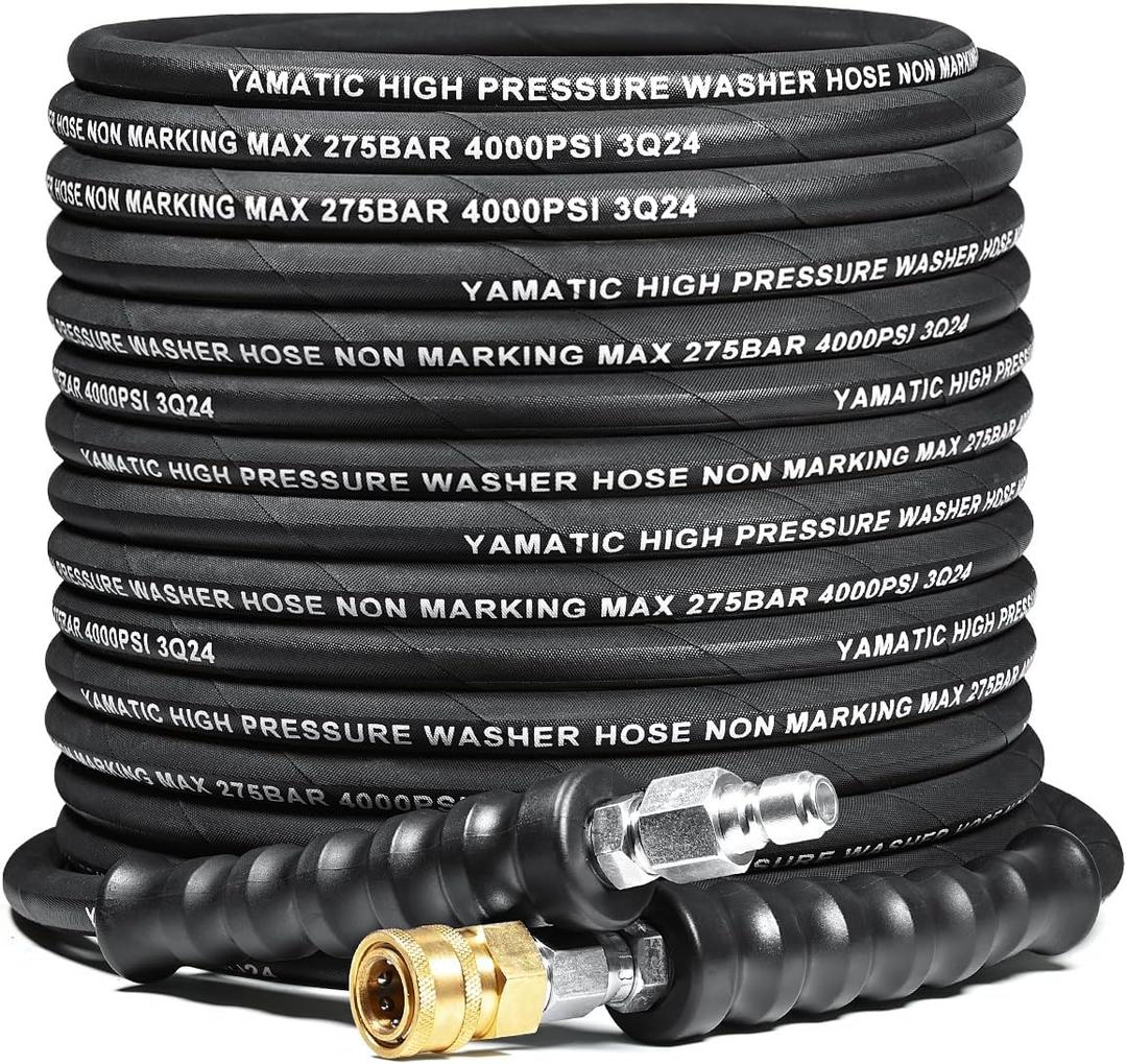 YAMATIC 5/16" Flexible Pressure Washer Hose 50FT, Kink Resistant Swivel 3/8" Quick Connector, 4000 PSI High Durability Cold Hot Water Max. 212F, Fit Most Residential and Commercial Pressure Washer
