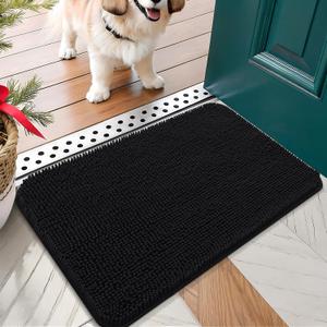 OLANLY Dog Door Mat for Muddy Paws 24x16, Absorbs Moisture and Dirt, Absorbent Non-Slip Washable Doormat, Quick Dry Chenille Mud Mat for Dogs, Entry Indoor Entryway Carpet for Inside Floor, Black