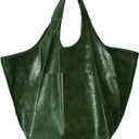 KlaOYer Oversized Leather Tote Bag Huge Capacity Work Hobo Pu Leather Bucket Purse And Handbag Large Soft Travel Shopping Bag (Green)