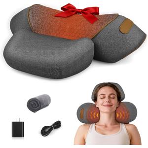 3-in-1 Neck Massager Pillow for Pain Relief, Neck Massager with Heat and Cervical Traction, Deep Tissue Massage Pillow for Shoulder & Back Comfort, Ergonomic Design for Men and Women (Deep Gray)