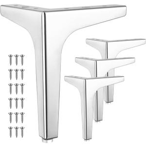 4 Pcs 7 Inch Metal Furniture Legs, Modern Style Furniture Sofa Legs Metal Polished Chrome Triangle Feet for Table Cupboard Sofa Couch Chair DIY Replacement Feet - with Rubber Floor Protectors