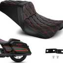 One-Piece Seat Driver & Passenger Seat 2-Up Fit For 2008-2025 2026 Harley Touring Road King FLHR Road Glide FLTR Street Glide FLHX Electra Glide Ultra Limited FLHT, Red Stitching