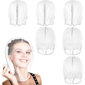 Loopeer 6 Pcs Makeup Protector Hood, Washable Light Airy Nylon Chiffon Face Cover, Protects Hair and Make up While Getting Dressed Zipper Closure Reusable Cosmetic Mask for Women Beauty Wedding(White)