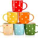 Elsjoy 6 Pack Polka Dot Coffee Mugs, 12 Oz Ceramic Coffee Mugs Colorful Porcelain Mug Set for Coffee, Tea, Milk, Hot Chocolate