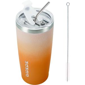 BJPKPK Tumbler with Lid and Straw, 20 oz Stainless Steel Vacuum Insulated Color Block Tumblers, Double Wall Ice Coffee Thermal Cup Travel Mug, Coral
